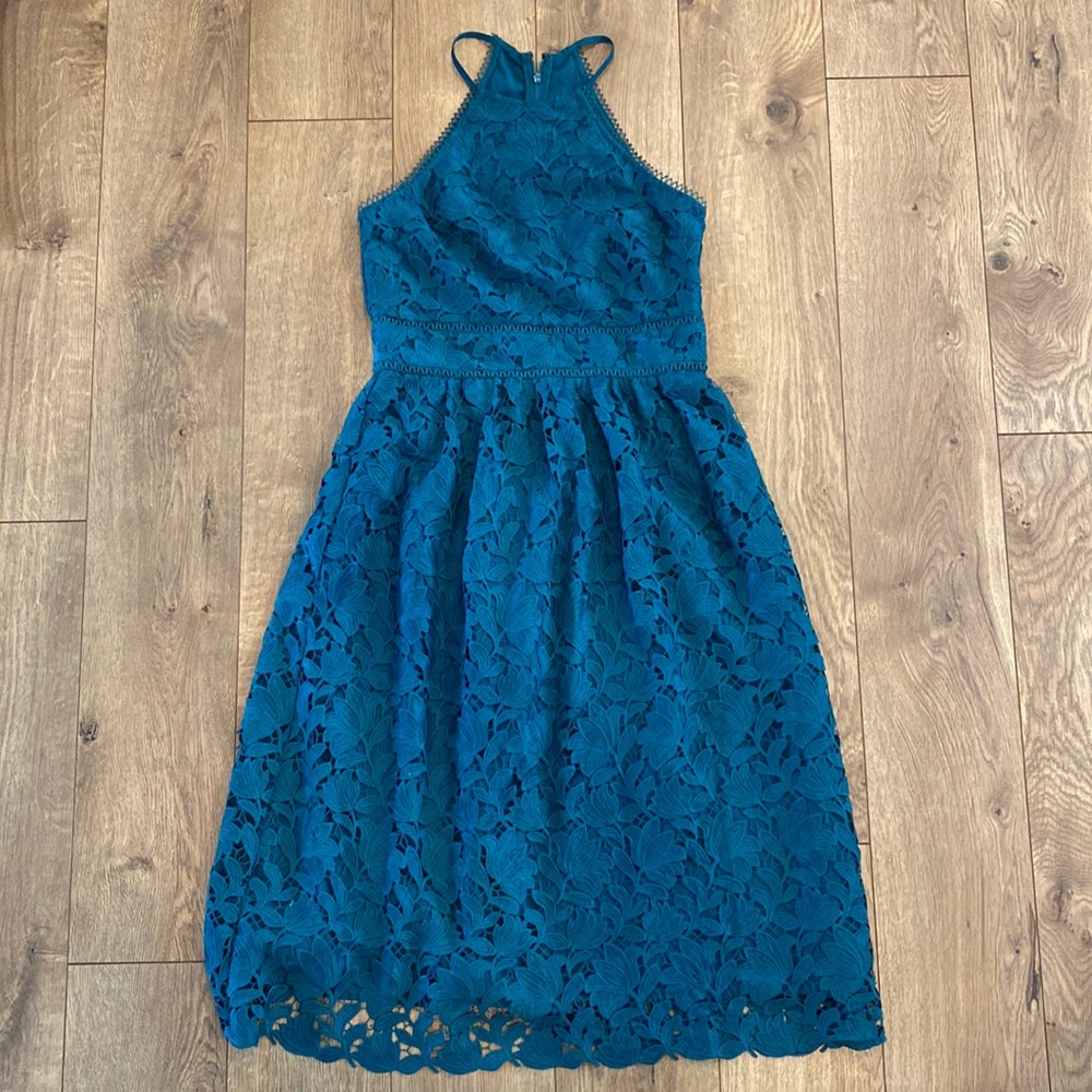 Teal green loft lace halter dress
